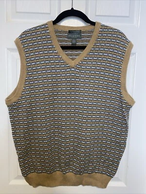 Lyle & Scott бежевый синий свитер жилет серый расчесанный хлопок Шотландии дедушка мужчин L - Изображение 1 из 4