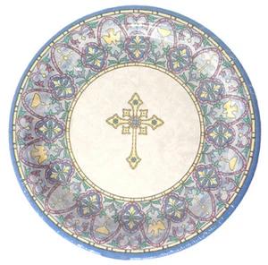 Boys Christening or Communion Celebration Blue Party Paper Plates Stained Glass - Picture 1 of 2