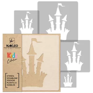 5x reusable PLASTIC Stencils / 13.4" to 3.5" / Nursery KIDS Template / CASTLE - Picture 1 of 3