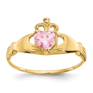 10k Yellow Gold Cubic Zirconia October Birthstone Claddagh Heart Ring Size 7 - Picture 1 of 4