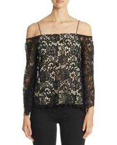 Neu mit Etikett Alice + Olivia Prena schwarz Spitze schulterfrei nude gefüttert Top Größe Large  - Bild 1 von 12