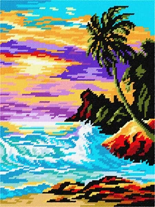 DIY Printed Tapestry Kit "Tropical Sunset", size 14.2x18.5 in / 36x47 cm, Brvsk - Picture 1 of 3