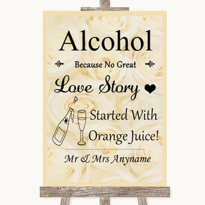 Cream Roses Alcohol Bar Love Story Personalised Wedding Sign - Picture 1 of 8