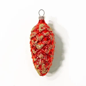 Adorno navideño vintage de vidrio de piña roja de mediados de siglo, Alemania Occidental - Imagen 1 de 3