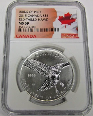 2015 Canadian Birds of Prey - Red-Tailed Hawk - NGC MS 69 - Image 1 of 2
