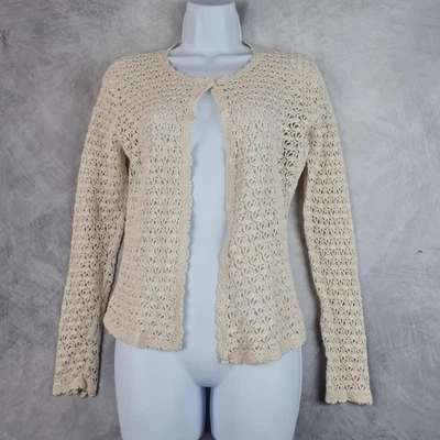 Suéter LL Bean Vintage Mujer Pequeño Crema Crochet Cárdigan Boho Granny Foto 1 de 4