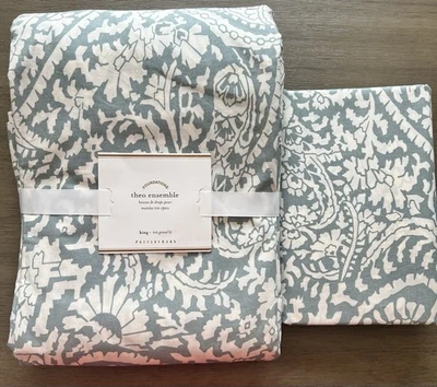 Pottery Barn Theo Duvet Cover King Porcelain Blue with 2 King Shams NEW - Image 1 of 4