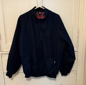 Baracuta Buttoned Full Zip Jacket Button Neck Navy Blue Red Plaid Size 42 - Picture 1 of 5