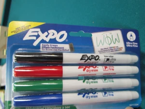 EXPO Low-Odor Dry-Erase Markers, Ultra-Fine Point Assorted Colors Pk Of 4 NEW - Picture 1 of 3