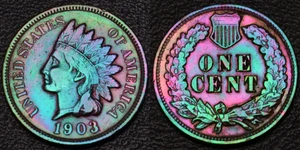 1903 Indian Head One 1 Cent Rainbow Toning Details *LIBERTY* (L42-24) - Picture 1 of 3