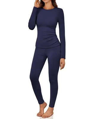 Conjunto de Pijama LILLUSORY Feminino Térmico Long Johns Leggings de Lã Extra Grande Azul Marinho - Imagem 1 de 4
