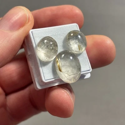 22.4 carat x 3 Rutilated Quartz Oval Loose Cabochon gemstone 12x10mm Eo-1322 - Image 1 of 4