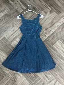 City Triangles Juniors 5 Sequin Open-Back Skater Fit & Flare Blue - Picture 1 of 9