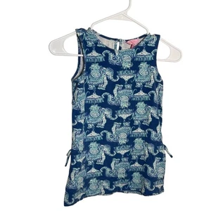 Lilly Pulitzer Tank Top Girl's Medium Elephant Printed Sleeveless Blue Shirt - Picture 1 of 9
