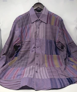 Tulliano Shirt Medium Purple Long Sleeve Button Up Mens M multi square stripe - Picture 1 of 6