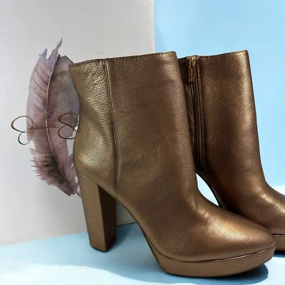 NEW sz11 Jessica Simpson Selmie Bronze Leather Platform Block Heel Ankle Boot - Image 1 of 4