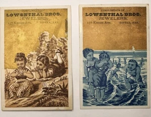 2 tarjetas comerciales de joyeros victorianos Lowenthal Bros Topeka KS B65 - Imagen 1 de 5