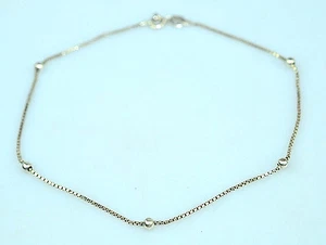 STERLING SILVER BOX CHAIN ANKLET WITH TINY BALLS 10" LONG ANKLE BRACELET ITALY - Bild 1 von 3
