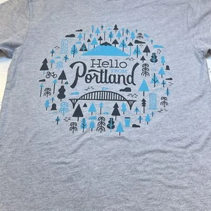 HELLO PORTLAND OREGON Pacific Northwest Forest TEE T SHIRT Mens S Gray  - Picture 1 of 3