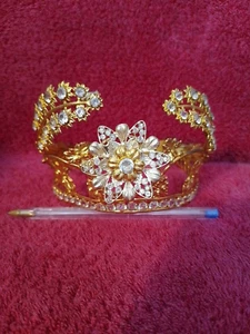 ANCIENNE COURONNE RELIGIEUSE/STATUE/LA VIERGE/LAITON/CROWN/STRASS/DIADEME/H.8 cm - Picture 1 of 11