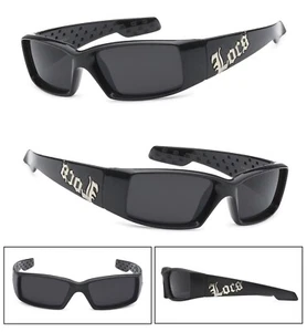 Locs Mens Cholo Biker Sunglasses Shiny Black Frame Smoke Lens - Picture 1 of 4