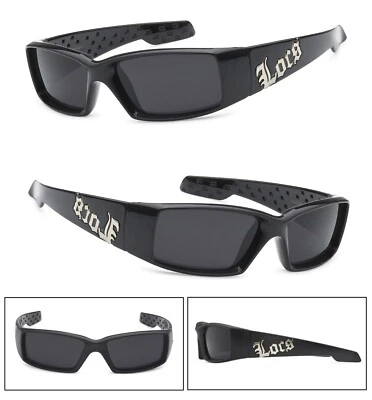 Locs Mens Cholo Biker Sunglasses Shiny Black Frame Smoke Lens - Image 1 of 4