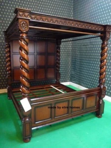 King Size 76"x80" Mahogany Wood Four poster canopy Tudor style mansion Bed - Picture 1 of 1