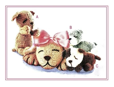 Sleeping puppy dogs and mum toy knitting pattern in DK. Small child's favourite. - Image 1 of 4