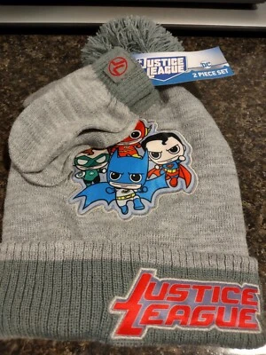 Nuevo conjunto de gorro y mitones de la Liga de la Justicia para niños pequeños nuevo con etiquetas Batman talla 2T-5T Foto 1 de 4