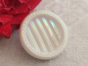 Imposant bouton ancien en verre blanc mordoré rose strié pied 2,7 cm G4B - Picture 1 of 4