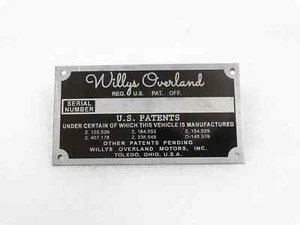 DATA PLATE FOR VINTAGE WILLYS OVERLAND CJ3A CJ3B M38 M38A1M170 #V261-7 - Picture 1 of 6