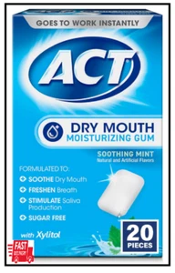 ACT Dry Mouth Moisturizing Gum, 20 Pieces, With Xylitol, Sugar Free Soothing - Picture 1 of 3