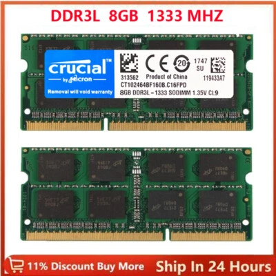 CRUCIAL DDR3L 16GB (8GB x2) 1333mhz PC3L-10600 Laptop SODIMM Memory RAM DDR3 - Image 1 of 4