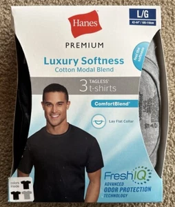 Hanes® Premium® Men's Cotton Modal Crew Undershirt 3pk Blk@Wh LUXURY SOFTNESS - Picture 1 of 2