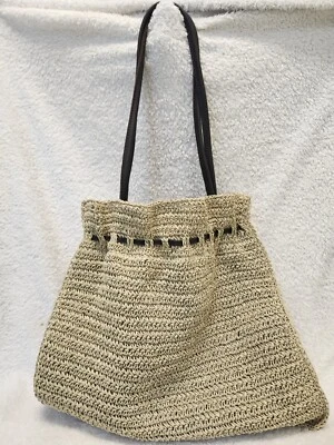 Eddie Bauer Large Tan Woven Leather Shoulder Strap Drawstring Boho NWOT - Image 1 of 4