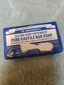 Dr. Bronners Pure-Castile Bar Soap Peppermint Hemp 5 oz Fair-Trade - Picture 1 of 3