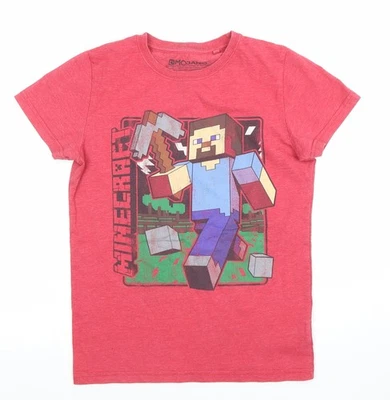 Next Boys Red Minecraft T-Shirt 11 Years Graphic Print Short Sleeve - Image 1 of 4