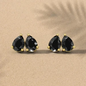 2Ct Pear Cut Lab Created Black Diamond Toi et Moi Stud Earring 14K Gold Plated - Picture 1 of 6