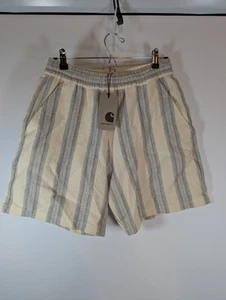 RARE Carhartt DODSON Shorts Stripe Natural Mens Small NWT Waffle Cotton Knit - Picture 1 of 9