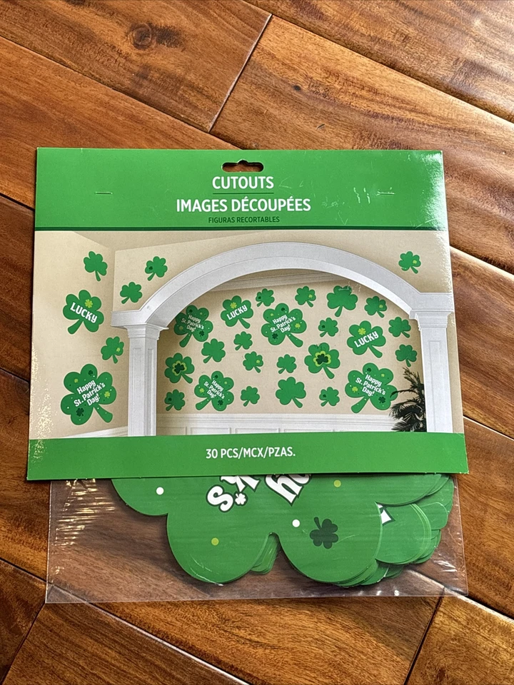 Бумажные вырезки St. Patrick's Day 30 в упаковке 5 дюймов 7 дюймов 9 дюймов 12 дюймов счастливый трилистник - Изображение 1 из 4