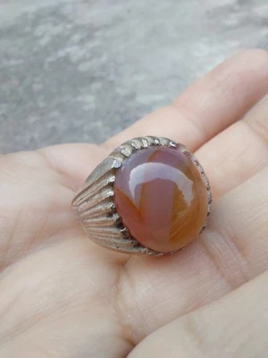 Anillo Sufí 100% Natural Yemení MARRÓN AQEEQ Kabadi Akik Ágata Plata Hombres Mujeres Foto 1 de 4