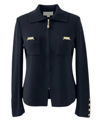 Chaqueta tejida St. John negra con cremallera frontal con herrajes dorados talla 2 Foto 1 de 4