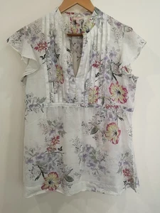 Whistles White Floral Summer Cotton Blouse, Size 14 - Picture 1 of 11