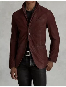 $2198 NWT John Varvatos Woodward Multibutton Suede Jacket Oxblood EU 50 USA 40 - Picture 1 of 17