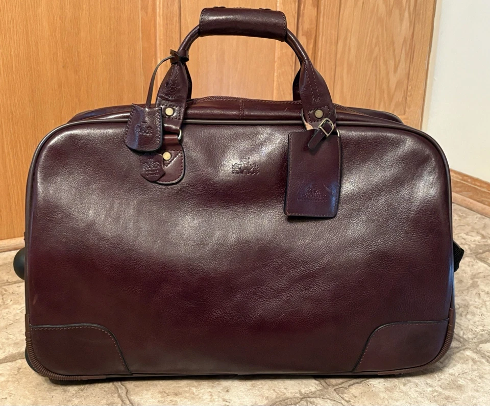 Rowallan of Scotland Large Hand Made Leather Brown Travel Bag 2-Wheels w/Key Tag - Image 1 of 4