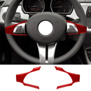 2×Red Carbon Fiber Steering Wheel Button Panel Trim For BMW Z4 E85 E86 2003-2008 - Picture 1 of 9