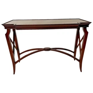Vintage Sofa Table Console Walnut Trestle Legs Art Deco Style Bombay Furniture - Picture 1 of 11