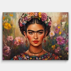 No Frida Kahlo Acrylglas Glas Wandbilder mit Blumen Canvas Kunstdruck Hochwertig - Bild 1 von 2