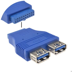 USB 3.0 SuperSpeed 19 Pin Mainboard Header auf 2x interne Buchsen - Bild 1 von 5