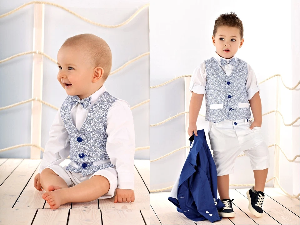 1975 - Abito da battesimo (4pz) maschietto blu vestito con pantaloncini bambino. - Immagine 1 di 4